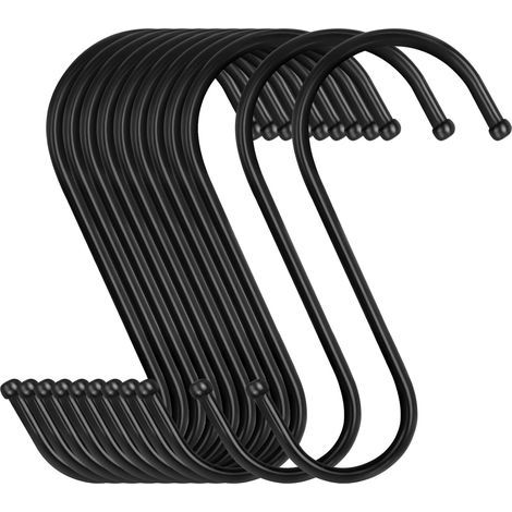 Set mit 12 S-förmigen Metallhaken – Schwarz – 12 cm – Zum Aufhängen von Blumentöpfen und Pflanzen in Küche, Bad, Schlafzimmer und Garten (1/5)