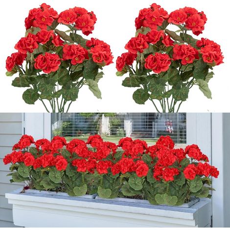 2 Bouquets Géranium, Faux Geranium Rouge, Plastique Durable, Tiges Flexibles, Décoration Intérieur Extérieur (1/5)