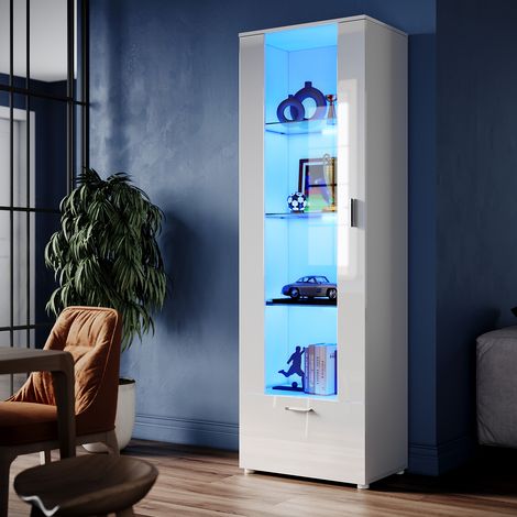 ELEGANT High Gloss Front Display Cabinet Modern Design Showcase Cabinet with 5mm Tempered Glass Shelves, White 600 x 400 x 1870 mm