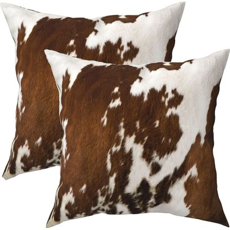 Lot de 2 Housses de Coussin décoratives carrées en Fausse Fourrure de Vache de Style Rustique pour extérieur, canapé, lit, décoration de Chambre à Coucher, 45,7 x 45,7 cm, Marron (1/5)
