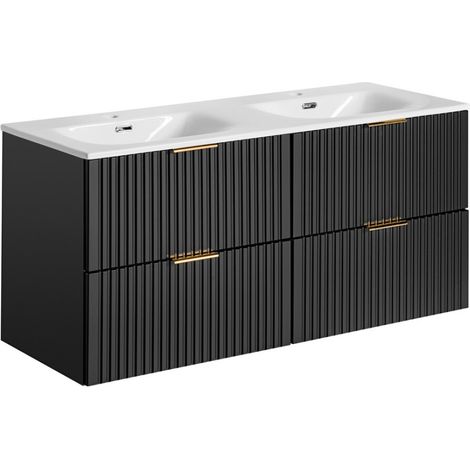 Mobile sotto lavabo NOXERA 120 cm – Nero opaco – Doppio lavabo incassato + sifoni