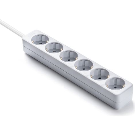 FAMATEL – Multipresa ecosockets 6 prese  1,5 metri  Fino a 3680 W  Protezione dei bambini  Orientamento prese a 45 °  Evita i consumi fantasma  Bianco (1/4)