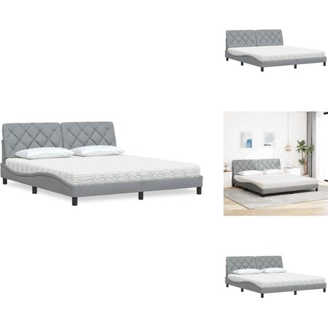 Lit avec matelas gris clair 180x200 cm tissu - Lit - Lits - Meuble De Chambre À Coucher - Sommier (1/5)