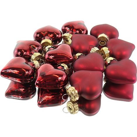 Christbaumkugeln Ochsenblut Herzform 6 x glänzend & 6 x matt aus Glas - 12er Set