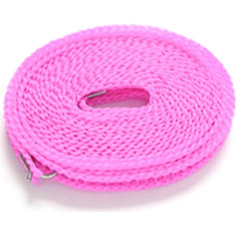 Corde à linge de 8 mètres, coupe-vent, charge stable, matériau en nylon, installation sans perforation, corde à linge pour intérieur et extérieur, rose (1/5)