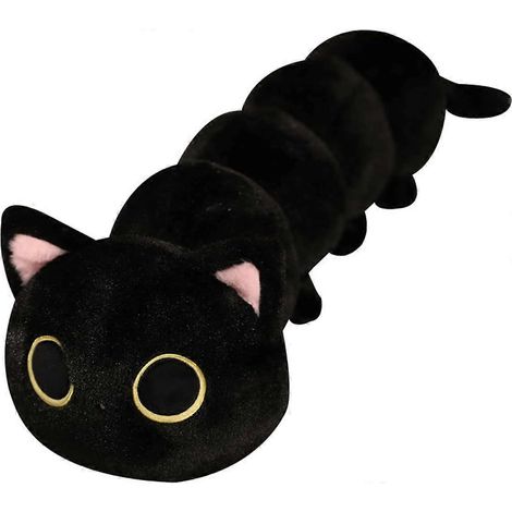 Coussin décoratif en peluche chat noir de 80 cm, doux et moelleux, idéal pour les câlins. Adorable peluche chat longiligne, mignon et imposant. Cadeau idéal pour décorer votre intérieur. (1/5)