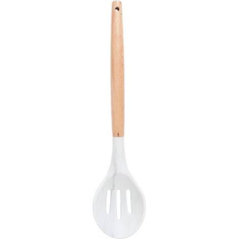 Cuillère À Servir Perforée En Silicone - Manche En Bois D'Acacia - Résistante À La Chaleur Jusqu'à 240 °C - Pour Cuisinière Et Casseroles - 1 Pièce (1/5)