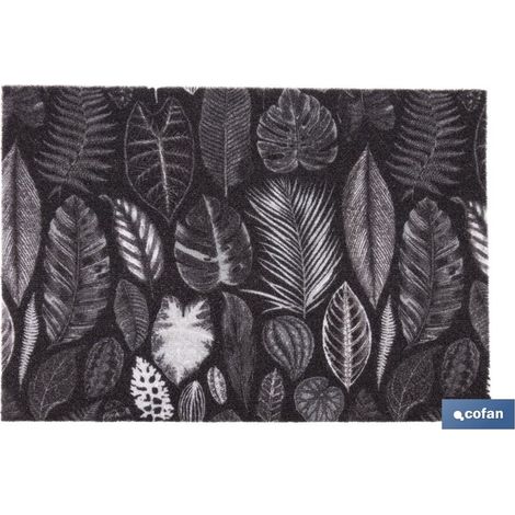 Paillasson d'entrée motif feuilles dans les tons foncés 50x70cm en polyester et PVC avec base antidérapante (1/4)