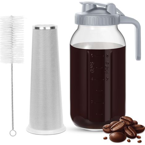 Jarra filtrante de agua Enrimyee de acero inoxidable de 1,9 litros con tapa hermética para café y té helado. (1/5)
