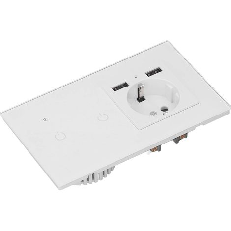 Prise murale encastrée WiFi avec interrupteur intelligent, 2 ports USB, commande par App, voix et toucher, norme UE, AC100-240V (1/5)
