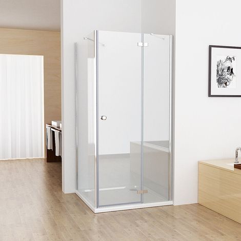 MIQU Duschkabine Eckeinstieg 90x90 cm Dusche Falttür 90 mit Seitenwand 90 ESG Glas 195cm mit Duschwanne (1/5)