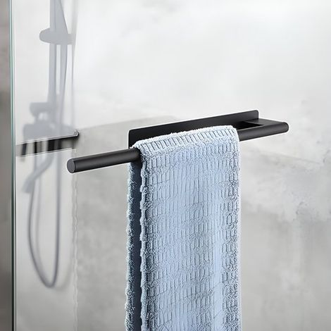 Toallero de baño – Toallero de acero inoxidable para montaje en pared sin necesidad de taladrar – 39 cm – Negro (1/4)