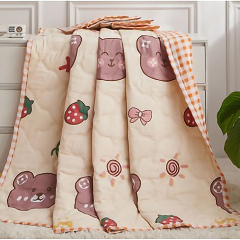 Couette d'été pour climatiseur, lavable en machine, douce et respirante, portable, motif ours mignon, 150 x 200 cm (1/5)