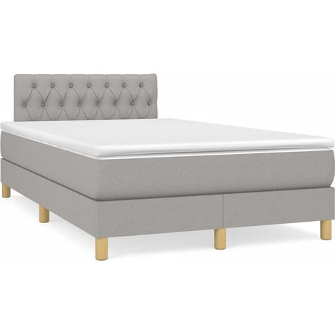 Cama box spring con colchón y LED tela gris claro 120x190 cm