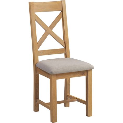 Windsor Cross Back Dining Chair (Set of 2) - L51 x W46 x H105.5 cm - Natural Oak/Oat Fabric