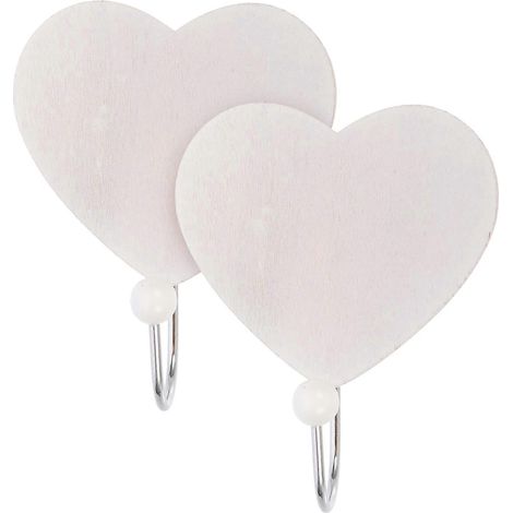Lot de 2 crochets de rangement en bois perforés, crochets muraux en forme de cœur, porte-clés et porte-foulards (blanc)-912cm-White (1/4)