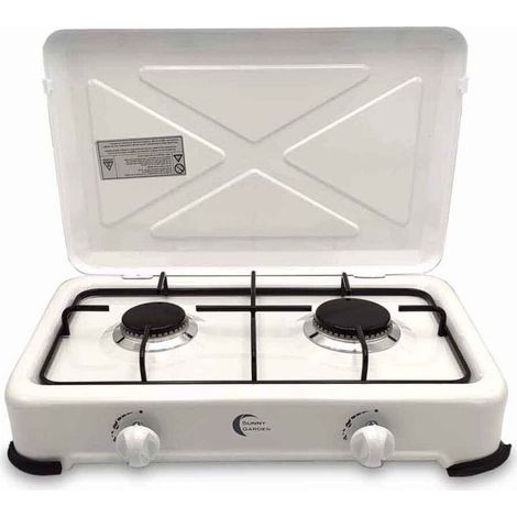 Facilitys – Réchaud à gaz 2 feux en acier émaillé – Brûleurs réglables 1200W/1400W – Pour camping et activités en extérieur – Sortie gaz propane/butane (1/5)