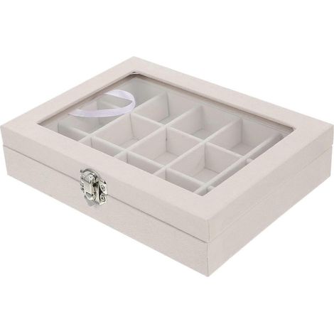 Boîte à bijoux verre BESPORTBLE, plusieurs compartiments boucles d'oreilles/bagues, fenêtre verrouillable, rangement déco intérieure & bureau (1/5)
