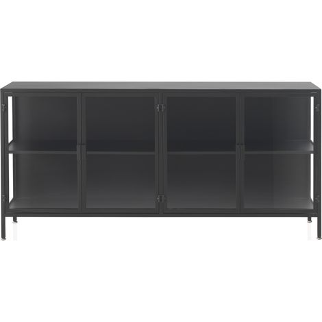 Buffet avec portes et côtés en verre, structure en métal noir (1/5)