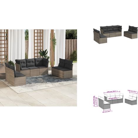 Salon de jardin avec coussins 7 pcs gris résine tressée - Ensemble Salon De Jardin - Mobilier Extérieur - Canapé Jardin - Résine Tressée - Rotin Synthétique (1/3)