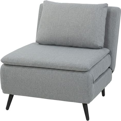 HOMCOM Poltrona Letto Trasformabile con Schienale Regolabile, Grigio Chiaro