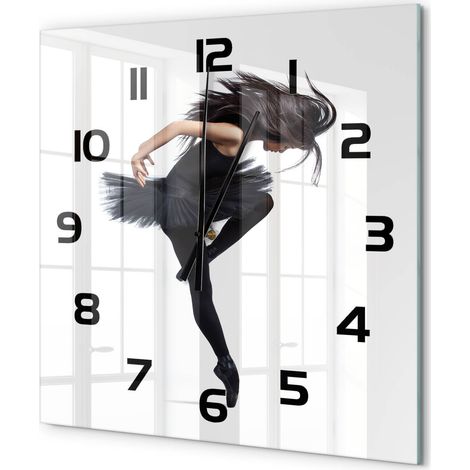 Grande Horloge Murale Carrée Déco Salon Verre Trempé Silencieuse Design Contemporain Ballerine 60x60 cm (1/5)