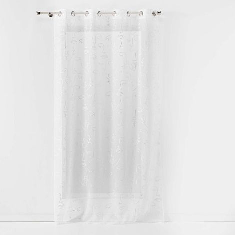 Rideau Voilage à Œillets "Arty Line" 140x240cm Blanc & Argent (1/3)