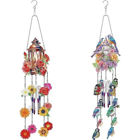 Lot de 2 girouettes à vent, peinture diamant à faire soi-même, carillon à vent double face, décoration suspendue pour jardin. (1/5)