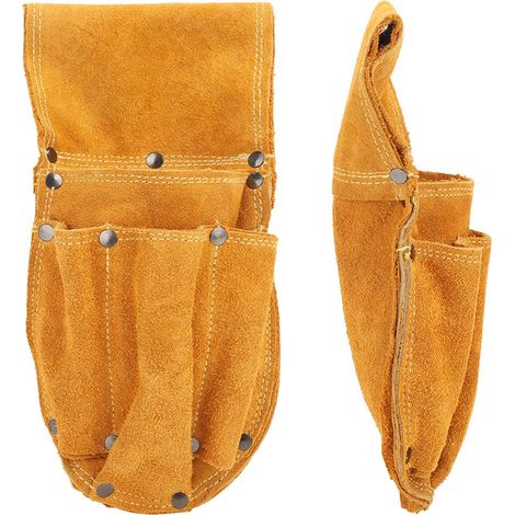 Sacoche à outils épaisse et résistante en cuir de vachette jaune multifonctionnel pour le rangement des outils. (1/5)