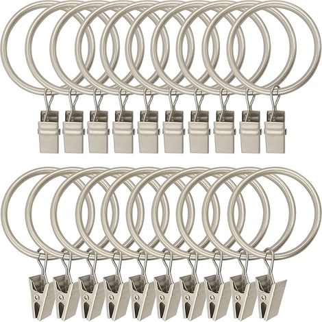 30 Pièces Anneaux de Rideaux en Métal - Pince Rideau Robuste et Antirouille pour Tringle à Rideaux (1/5)