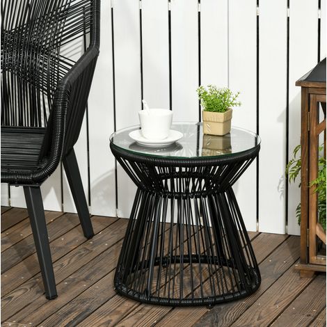 CHICFURN Mesa bistró de jardín 40 x 40 x 42 cm de ratán PE negro con tablero de vidrio (1/5)