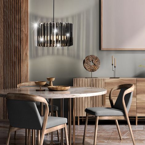 LED Hängelampe Esstischleuchte Glasstäbe Pendelleuchte Holzoptik Wohnzimmerlampe, K5 Kristalle, Metall, 1x 15W 1250Lm warmweiß, DxH 35x120 cm