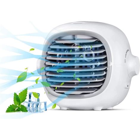 Ventilateur climatiseur portable, ventilateur de refroidissement par évaporation portable, ventilateur de bureau silencieux rechargeable par USB (blanc) (1/5)