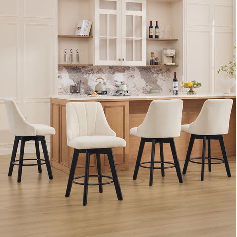 Juego de 2 taburetes de bar giratorios 360° con respaldo y reposapiés, estilo escandinavo, chenilla beige (1/5)
