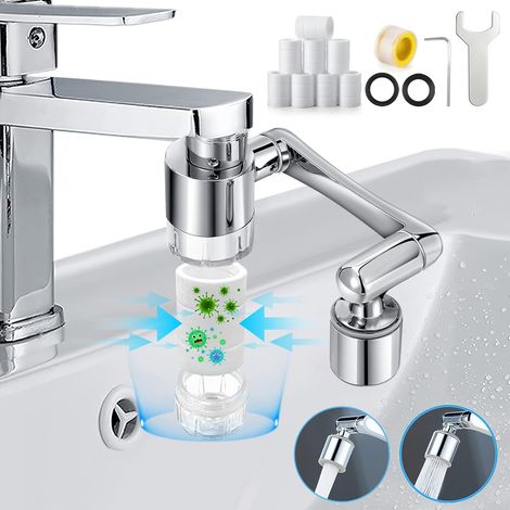 Rallonge Robinet 1080°, Aérateur Rotatif Multifonctionnel avec 10 Filtres, Mousseur Universel à 2 Débits d'Eau, Prolongateur de Bec pour Évier (1/5)