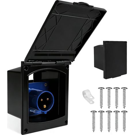 Fiche d'alimentation CEE, Prise CEE 16A, IP44, 220V-240V, Taille De Bride 144x115 mm, Prise De Courant Étanche, Prise Camping pour Camping-Cars, Caravanes, Remorques (Noir) (1/5)