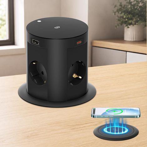 Prise Escamotable pour Plan de Travail, USB-C 65 W et Charge sans Fil 15 W (1/5)