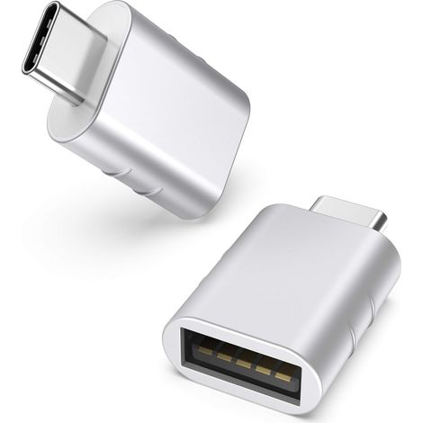 Silberner USB-C-auf-USB-Adapter, 2er-Pack, USB-C-Stecker auf USB 3.0-Buchse, kompatibel mit MacBook Pro/Air 2021, iMac, iPad Mini 6/Pro (1/5)