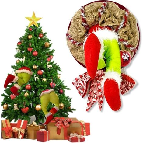 The Grinch Décoration Noel,Couronne de Noel Porte Exterieur,Guirlande Sapin (1/4)