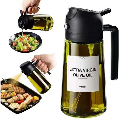 Vaporisateur à Huile et Distributeur d Huile – 470 ml en verre résistant à la lumière pour cuisine, friteuse à air, cuisine, salade et barbecue (1/5)