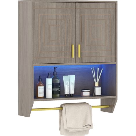 COSTWAY Wall Mounted Bathroom Cabinet with 3-Color Lights 60x20x71.5cm Grey (1/5)
