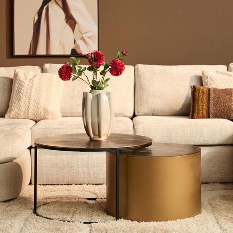 Table basse gigogne dorée à bloc cylindre (lot de 2) KANO