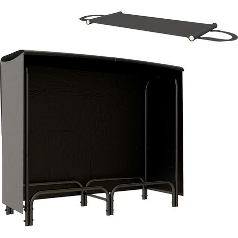 Portalegna da esterno 120x36x99 cm in metallo nero con copertura - CHICFURN (1/5)