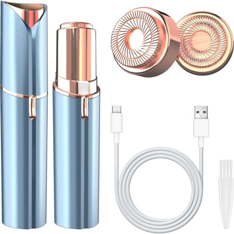 Rasoir Visage Femme, USB Rechargeable, Epilateur Visage Femme avec Deux lames de Rechange, Doux et Indolore Rasoir Electrique, Flawless Epilateur Visage pour Joues, Menton, Bras (Bleu) (1/5)