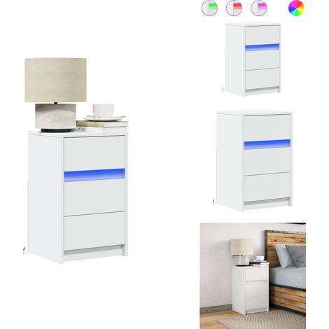 Armoire de chevet avec lumières LED blanc bois d'ingénierie - Table De Chevet - Tables De Chevet -table D'appoint - Table De Nuit (1/5)