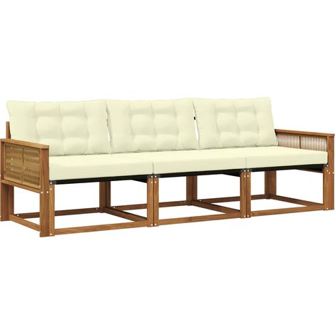 Set di divani da esterno con cuscino 3 pz Salotto da Giardino Naturale e Crema (1/5)