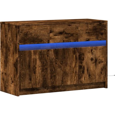 Soporte multimedia para TV estantería para televisión buffet para televisión comedor salón dormitorio con LED roble ahumado 91 x 34 x 61 cm madera contrachapada marrón 020026480