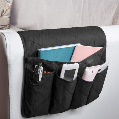 Organiseur de Chevet avec, Sac De Rangement Antidérapant pour lit/canapé/Chaise/Accoudoir sac de rangement （Noir） (1/5)