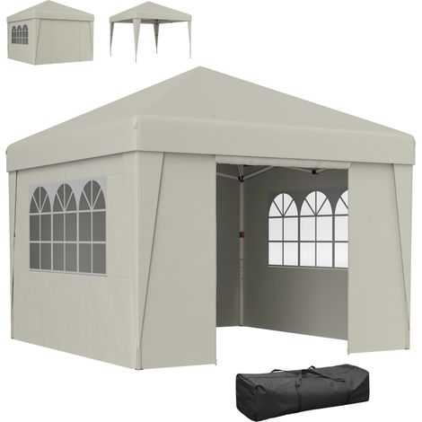 Tonnelle de jardin pliante 3 x 3 x 2,75 m anti-UV 30 + avec fenêtres + parois latérales + sac de transport crème (1/5)