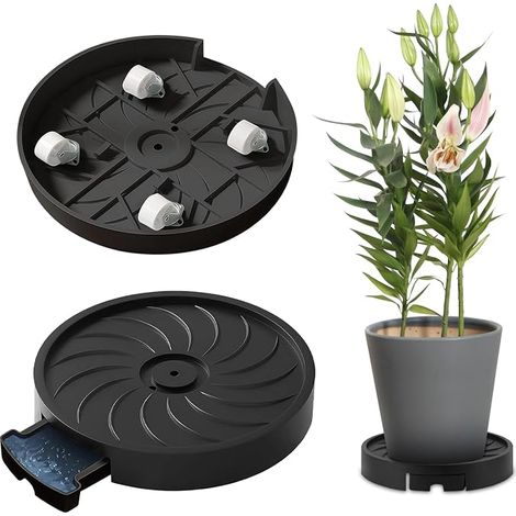 Porte Plante Roulettes, 30 cm Diamètre Doté 4 Roues Pivotantes 360° Soucoupe Support Rond Pot Fleurs Chariot Mobile Plantes (1/5)